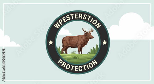Deer in a Woodland Scene Within a Circular Emblem for Wildlife Protection and Nature Reserve