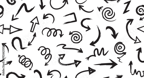 Hand drawn arrows and swirls on clean white background for design elements