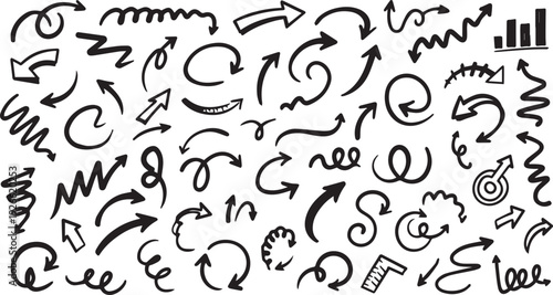 Hand drawn business arrows and symbols on clean white background for design