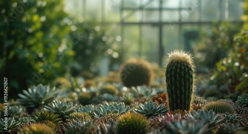 Sunlit cactus with white fl...