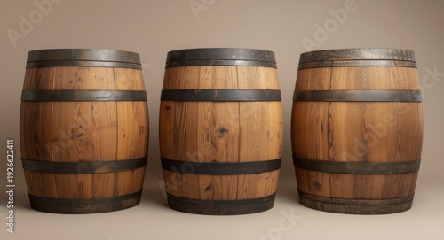 Group of three wooden casks...