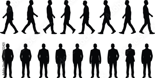 Man, walking, standing, silhouette, set, male, people, human, black, vector, icon, pose, figure, illustration, collection, isolated, graphic, clipart, design, bundle