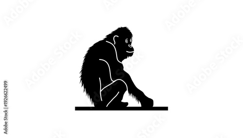 Sitting Orangutan ,black isolated silhouette