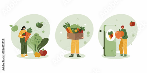 People interacting with fresh produce and healthy food options