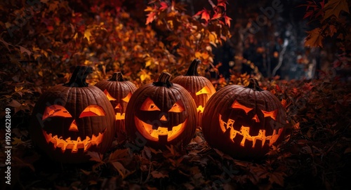 Merry pumpkin group with de...