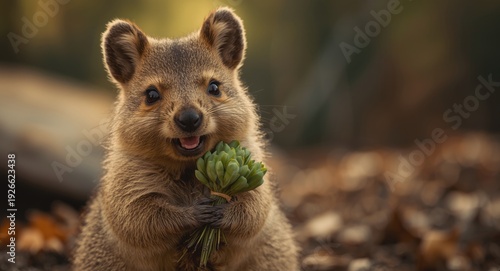 Vivacious quokka clutching ...