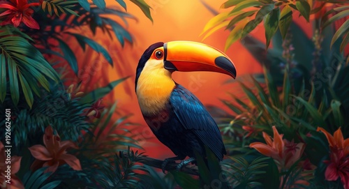 Brightly colored toucan bir...