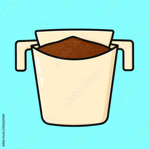 Drip coffee bag with ground coffee brewing for breakfast