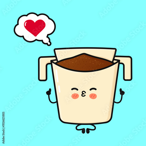 Cute cartoon coffee filter character showing love
