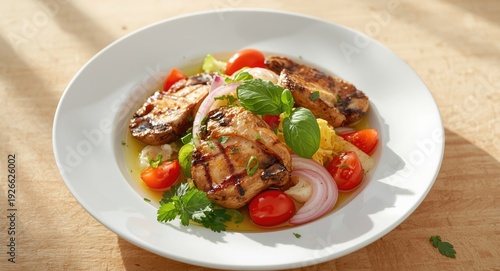 Plated healthy salad featur...