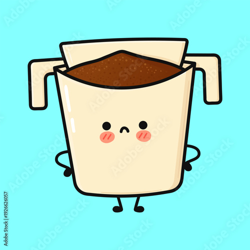 Cute sad drip coffee filter character illustration