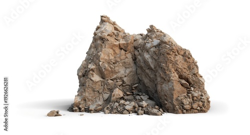Lone stone cliff on white b...