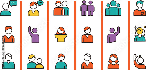 Diverse group of people communicating and interacting in various settings and roles