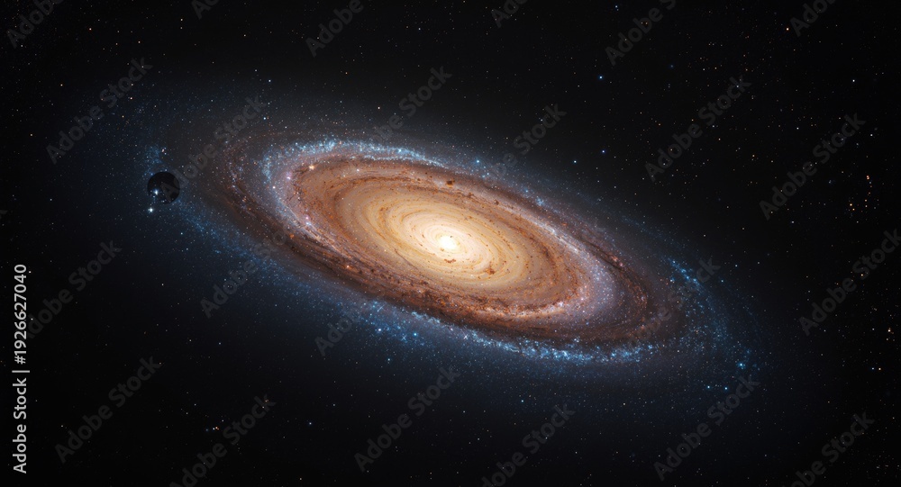 Fototapeta premium remote spiral galaxy glowing in outer cosmos