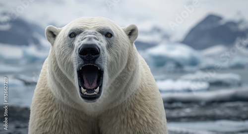 A fierce polar bear vocaliz...
