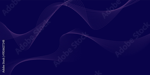 Abstract glowing wave lines on dark blue background. Dynamic wave pattern. Modern flowing wavy lines. Futuristic technology concept. Suit for banner, poster, cover, brochure, flyer, website