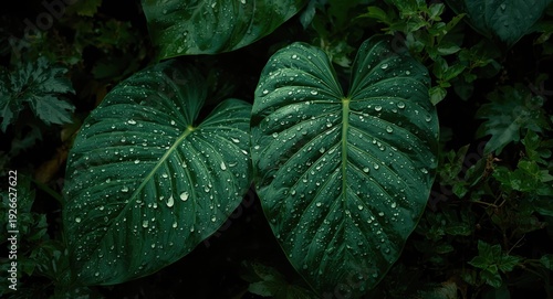 Water covered Alocasia leav...