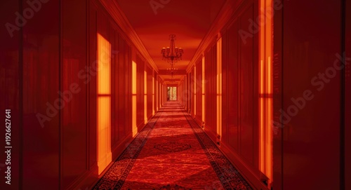 Warm toned corridor with cr...