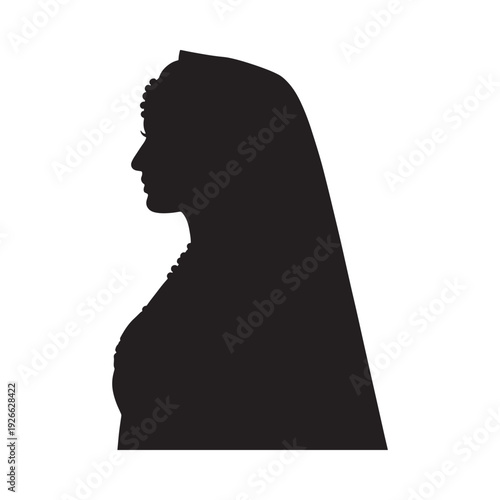 Silhouette of a woman in traditional head covering facing left