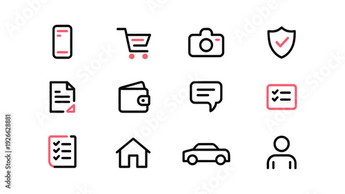a collection of 12 minimalist icons vector illustration