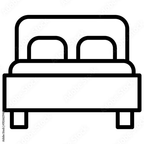 Double Bed Outline Icon Design Vector - Double bed with headboard and pillows representing hotel room, sleep, and accommodation comfort