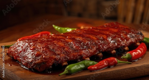 Spicy grilled ribs served w...
