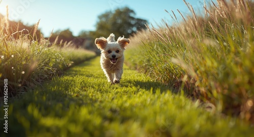 Excited small dog running j...