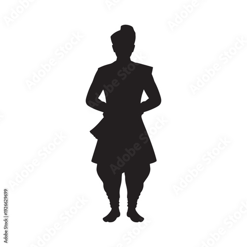 Silhouette of a person in traditional indian attire facing forward