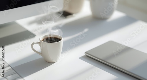 organized desk scene with c...