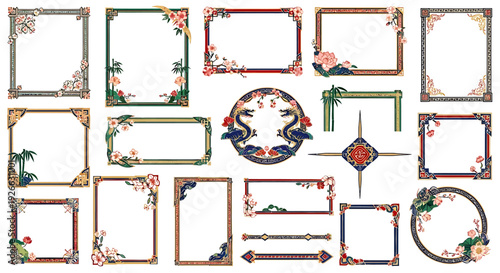Beautiful and decorative floral frames with elegant oriental designs for creative projects and invitations