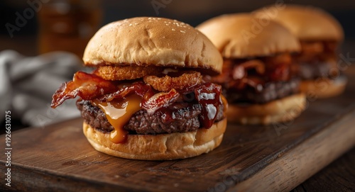 Rustic beef burger layered ...