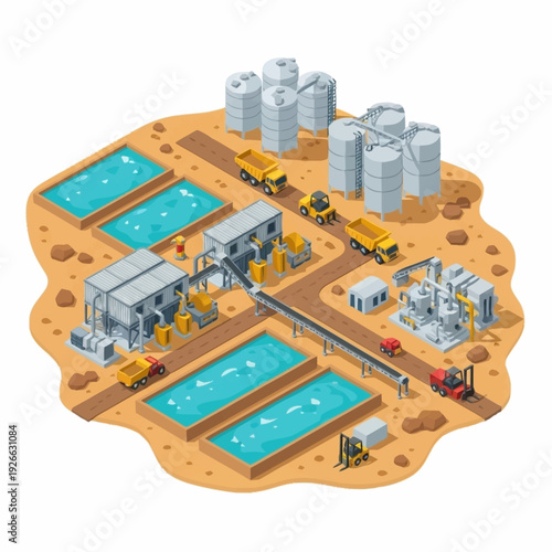 Isometric view of a large-scale industrial water treatment plant.