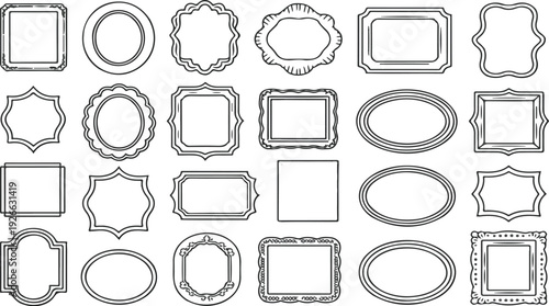 Collection of decorative ornamental empty picture frames vintage style illustrations isolated on white background