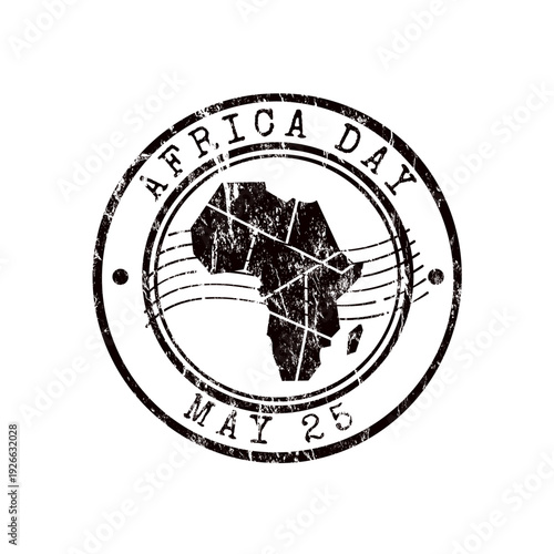 Africa day, may 25, red rubber stamp with map, vector illustration