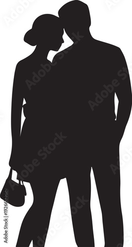 Black silhouette of couple kissing