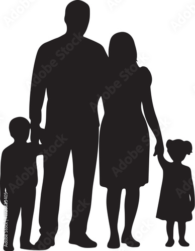 Black silhouette of family with two children white background