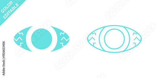 Bloodshot eye icons, filled and outline, editable colors, eye redness symptom vector