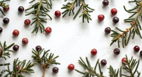 Detailed macro shot of juniper berries positioned on a white surface to enrich flavor