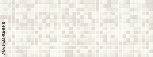 Tile kitchen pattern and pool mosaic, white minimal kitchen scene studio, ceramic tile wall or floor. Beige seamless tile grid background, vector illustration, light green and sand color.