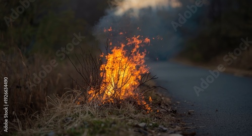 Spring dusk fire igniting d...