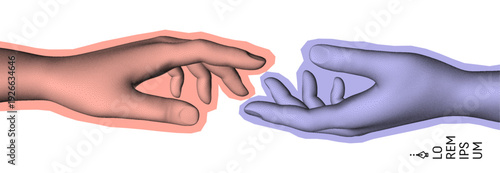 Hands reaching towards each other. Concept of human relation, togetherness or  partnership. 3D vector illustration. Design for banner, flyer, poster, sticker, cover or brochure.