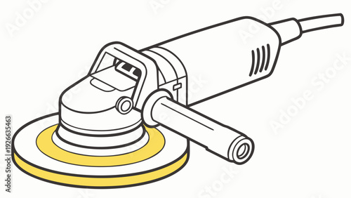 A vector graphic illustration of a power tool with a yellow and white disc