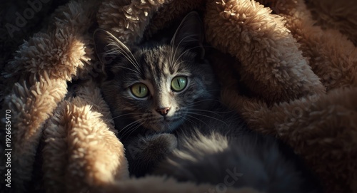 Playful feline cuddled insi...