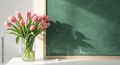 Pink tulips arranged next t...
