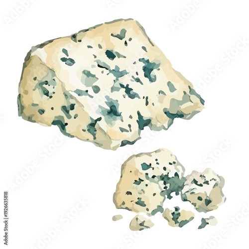 Watercolor Blue Cheese Illustration / 水彩の青カビチーズのイラスト