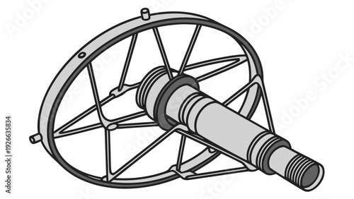 A detailed vector illustration of a wheel with a central axle and spokes