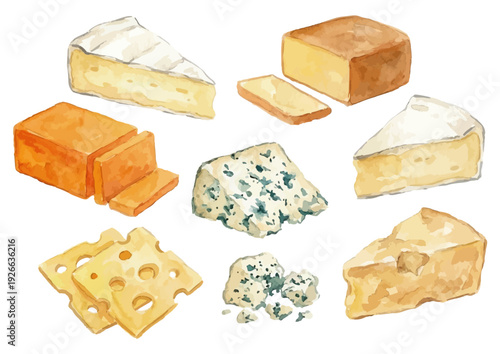 Watercolor Cheese Platter Illustration / 水彩のチーズ盛り合わせのイラスト