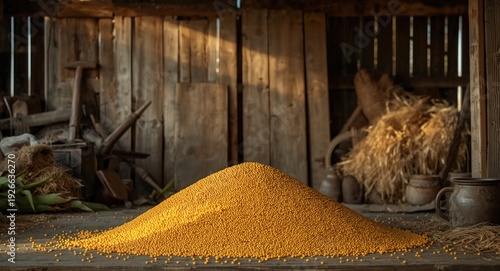 Rustic farm backdrop with a...