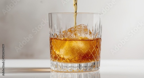 Whisky poured over ice cube...