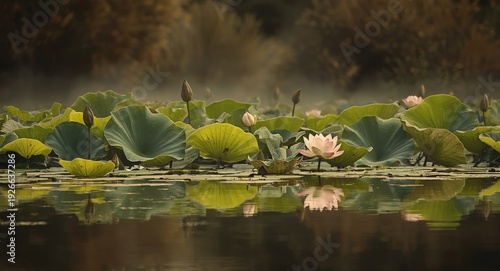 Tranquil lotus pond with vi...